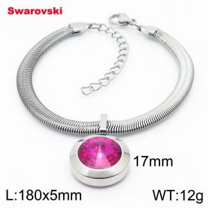 Stainless steel 180X5mm  snake chain with swarovski big stone pendant fashional silver bracelet - KB166470-K