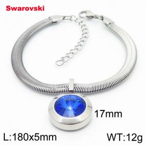 Stainless steel 180X5mm  snake chain with swarovski big stone pendant fashional silver bracelet - KB166471-K