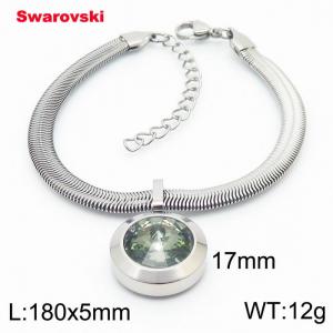 Stainless steel 180X5mm  snake chain with swarovski big stone pendant fashional silver bracelet - KB166472-K