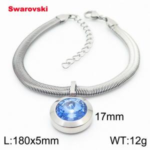Stainless steel 180X5mm  snake chain with swarovski big stone pendant fashional silver bracelet - KB166473-K