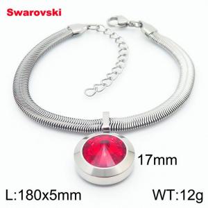 Stainless steel 180X5mm  snake chain with swarovski big stone pendant fashional silver bracelet - KB166474-K