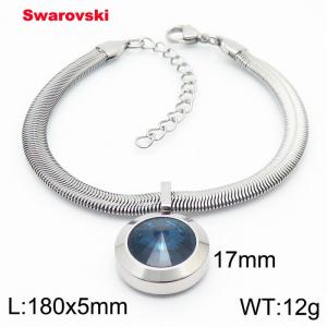 Stainless steel 180X5mm  snake chain with swarovski big stone pendant fashional silver bracelet - KB166475-K
