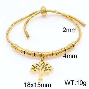 Charm 18K Gold Plated Stainless Steel Tree Pendant Bead Adjustable Bracelets Keel Round Snake Bone Chain - KB166504-Z