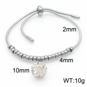 Keel Round Snake Bone Chain Stainless Steel Crystal Bead Pendant Adjustable Bracelets - KB166506-Z