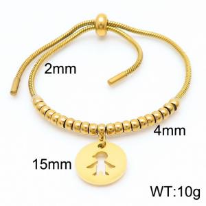 18K Gold Plated Stainless Steel Boy Pendant Bead Round Snake Bone Chain Adjustable Bracelets - KB166512-Z