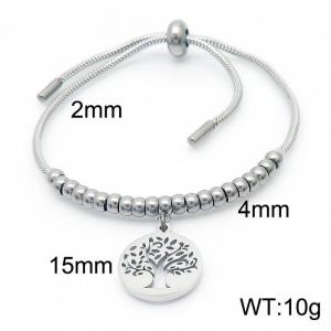 Fashion Jewelry Stainless Steel Life Tree Pendant Bead Keel Chain Adjustable Bracelets - KB166515-Z