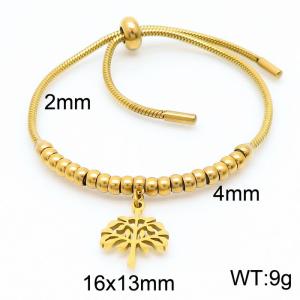 18K Gold Plated Adjustable Bracelets Stainless Steel Tree Pendant Bead Keel Chain Snake Chain - KB166517-Z