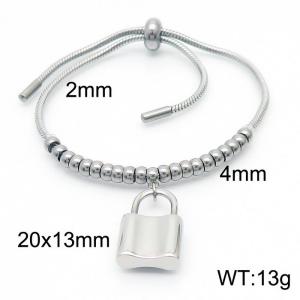 Fashion Jewelry Adjustable Keel Chain Bracelets Stainless Steel Lock Pendant Bead  Snake Chain - KB166520-Z