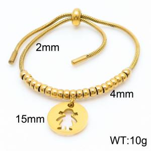 Charm 18K Gold Plated Adjustable Keel Chain Bracelets Stainless Steel Girl Pendant Bead Snake Chain - KB166522-Z