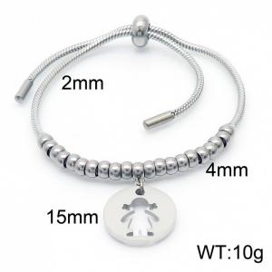 Silver Color Adjustable Keel Chain Bracelets Stainless Steel Girl Pendant Bead Snake Chain - KB166523-Z