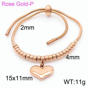 Pop It Stainless Steel 18K Rose Gold Plated Beads Adjustable Keel Chain Heart Pendant Womens Cuff Bracelet - KB166527-Z