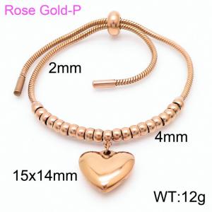 Heart Pendant Adjustable Snake Chain 18K Rose Gold Plated Stainless Steel Beads Womens Cuff Bracelets Jewelry - KB166530-Z