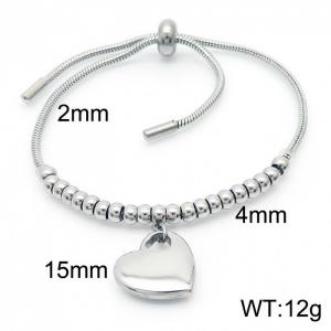 Heart Pendant Adjustable Snake Chain Stainless Steel Beads Womens Cuff Bracelets Jewelry - KB166531-Z