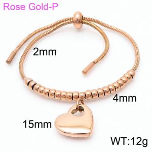 Heart Pendant Adjustable Snake Chain 18K Rose Gold Plated Stainless Steel Beads Womens Cuff Bracelets Jewelry - KB166533-Z