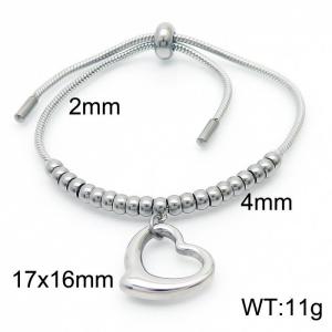 Charm Hollow Heart Pendant Adjustable Keel Chain Stainless Steel Beads Cuff Bracelets Women Jewelry - KB166534-Z
