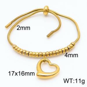Charm Hollow Heart Pendant Adjustable Keel Chain 18K Gold Plated Stainless Steel Beads Cuff Bracelets Jewelry - KB166536-Z