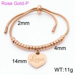Wholesale Heart Love Pendant Adjustable Keel Chain 18K Rose Gold Plated Stainless Steel Beads Cuff Bracelets Women Jewelry - KB166538-Z