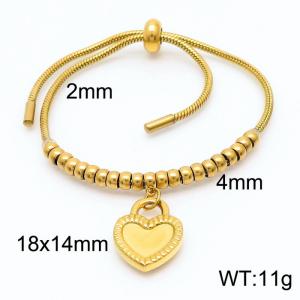 Fashion 18K Gold Plated Heart Lock Pendant Adjustable Keel Chain Stainless Steel Beads Cuff Bracelets Jewelry - KB166541-Z