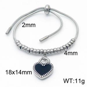 Temperament Black Heart Lock Pendant Adjustable Keel Chain Stainless Steel Cuff Bracelet Jewelry - KB166542-Z