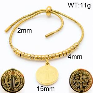 Europe And America Queen Round Pendant Adjustable Bracelets Stainless Steel Snake Chain 18K Gold Plated Jewelry - KB166549-Z