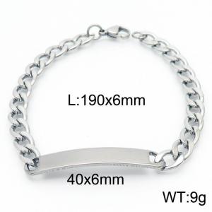 190x6mm Personality Laser Stainless Steel Curved Brand Bracelets Cuban Chain Jewelry Bangles - KB166554-Z