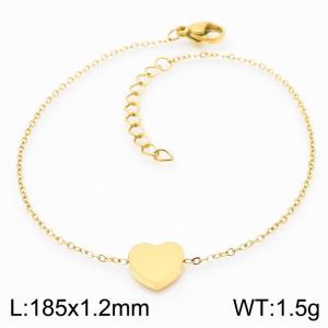 Stainless steel 185x1.2mm welding chain lobster clasp  solid heart charm gold bracelet - KB166618-K