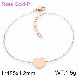 Stainless steel 185x1.2mm welding chain lobster clasp  solid heart charm rose gold bracelet - KB166619-K
