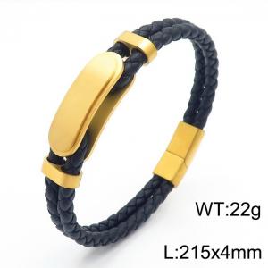 Foreign trade fashion oval braided men's leather rope titanium steel bracelet - KB166748-KLHQ