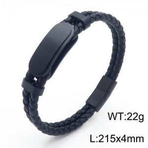 Foreign trade fashion oval braided men's leather rope titanium steel bracelet - KB166749-KLHQ