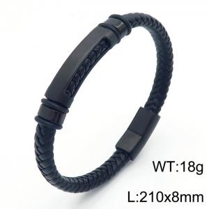 Trend fashion braided men's leather rope titanium steel bracelet - KB166753-KLHQ