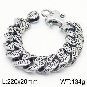 220mm Men Stainless Steel Cuban Links Bracelet with Ancient Words Engravings - KB166825-KJX