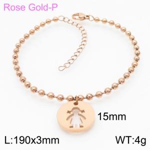 3mm Beads Chain Bracelet Women Stainless Steel 304 With Round Girl Charm Rose Gold Color - KB167229-Z