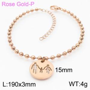 3mm Beads Chain Bracelet Women Stainless Steel 304 With family Charm Rose Gold Color - KB167235-Z