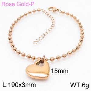 3mm Beads Chain Bracelet Women Stainless Steel 304 With Heart Charm Rose Gold Color - KB167247-Z