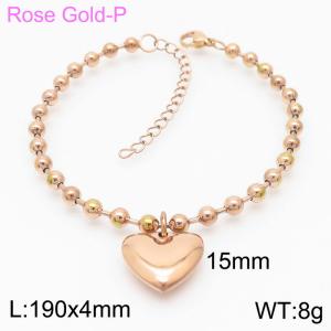 4mm Beads Chain Bracelet Women Stainless Steel 304 With Heart Charm Rose Gold Color - KB167262-Z