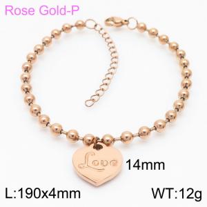 4mm Beads Chain Bracelet Women Stainless Steel 304 With Love Heart Charm Rose Gold Color - KB167271-Z