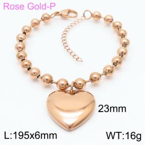 6mm Beads Chain Bracelet Women Stainless Steel 304 With Heart Charm Rose Gold Color - KB167285-Z