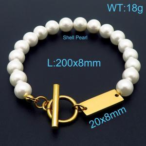 Gold Color 8mm Pearl ID Bracelet with OT Clap - KB168140-Z