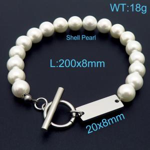 Silver Color 8mm Pearl ID Bracelet with OT Clap - KB168141-Z