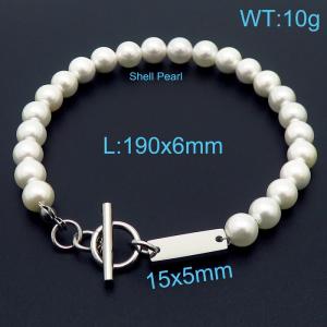 Silver Color 6mm Pearl ID Bracelet with OT Clap - KB168143-Z