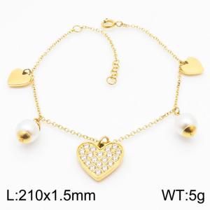 Stainless steel 210X1.5mm welding chain with several heart charms fashional gold bracelet - KB168269-KLX