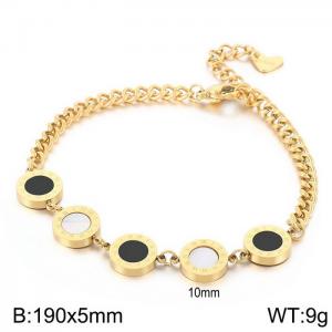 190mm Women Gold-Plated Stainless Steel Cuban Links Bracelet with Black&White Enamel Charms - KB169297-MW