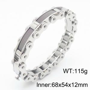 Fashionable Stainless Steel Bicycle Chain Bracelet with Leatherfor Men Color Silver - KB169326-KFC