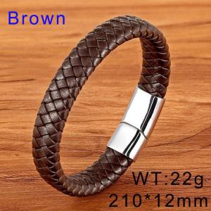210mm Stainless Steel Leather Chain Magnetic Clasp Charm Bracelet Color Brown - KB169411-WGYY