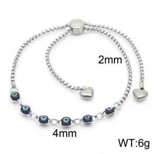 Stainless steel square pearl chain fashionable black devil's eye adjustable silver bracelet - KB169508-Z