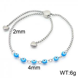 Stainless steel square pearl chain fashionable blue devil's eye adjustable silver bracelet - KB169509-Z