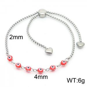 Stainless steel square pearl chain fashionable red devil's eye adjustable silver bracelet - KB169510-Z