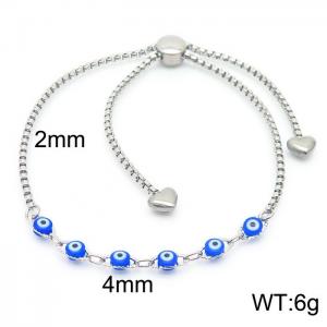 Stainless steel square pearl chain fashionable dark blue devil's eye adjustable silver bracelet - KB169511-Z