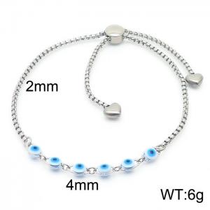 Stainless steel square pearl chain fashionable light blue devil's eye adjustable silver bracelet - KB169512-Z