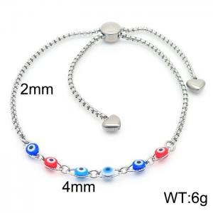 Stainless steel square pearl chain fashionable 7-color devil's eye adjustable silver bracelet - KB169518-Z
